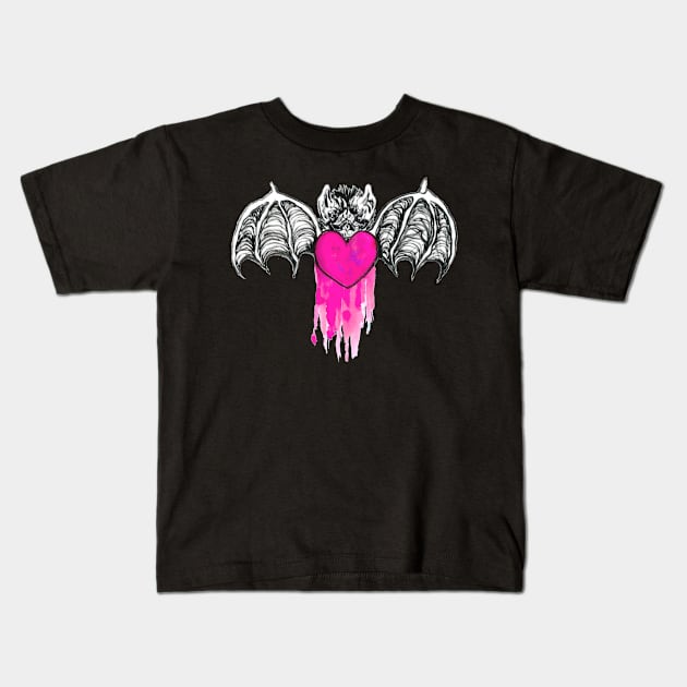 Bleeding Heart Bat Kids T-Shirt by Art of V. Cook